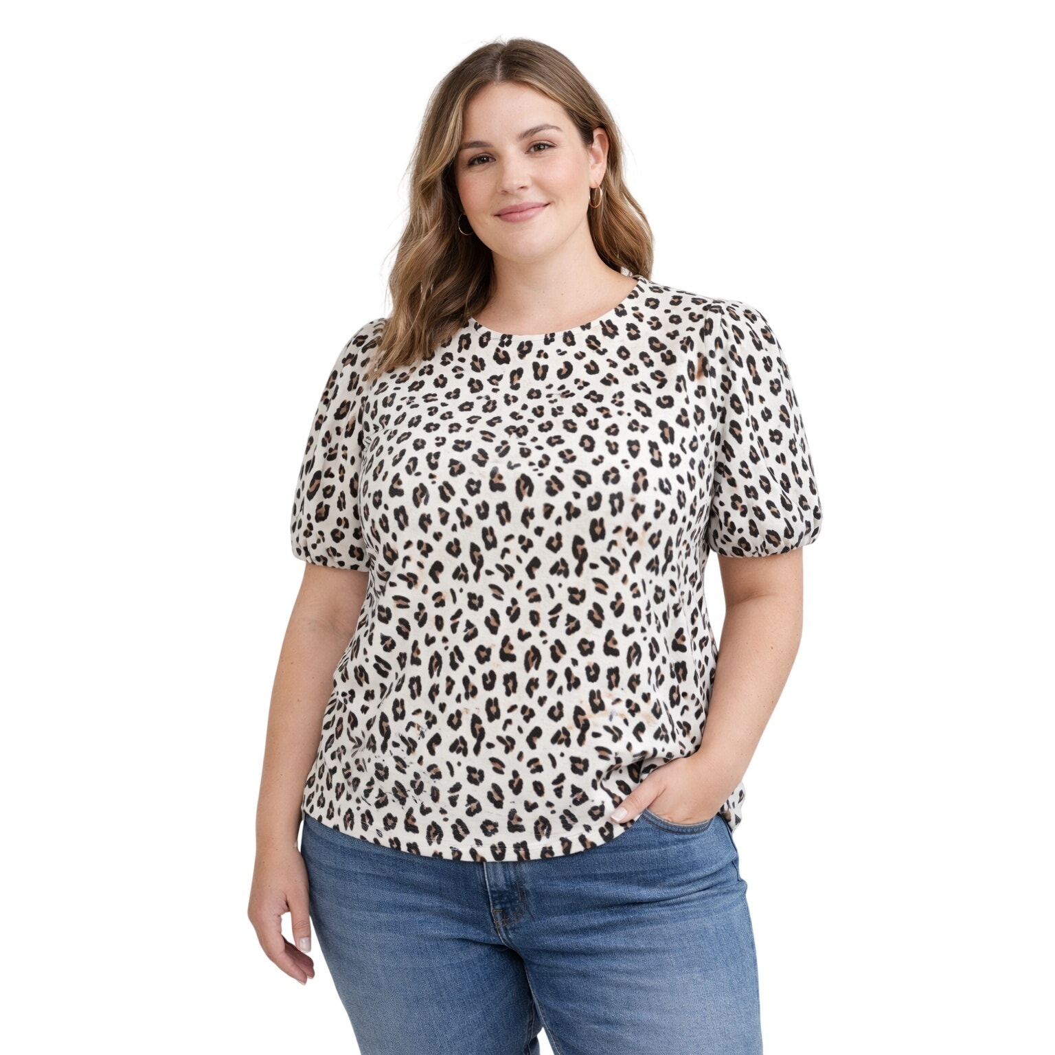 Loft Plus Animal Print Puff Sleeve Top Size 14 Leopard